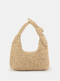 Khaki Straw Hobo Bag with Knot Handle