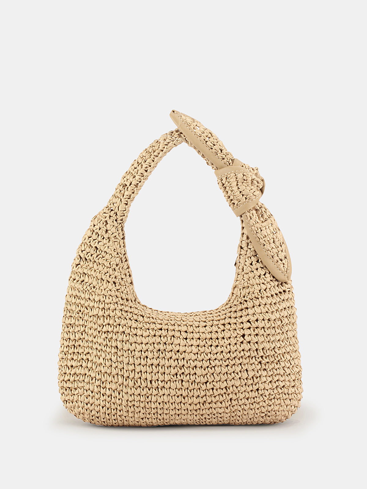 Khaki Straw Hobo Bag with Knot Handle