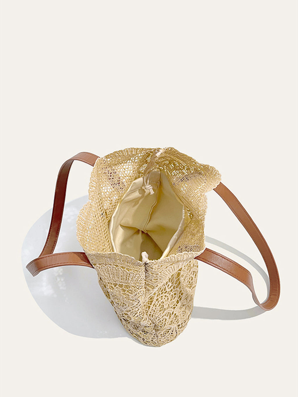 Khaki Tote Bag with Lace Details