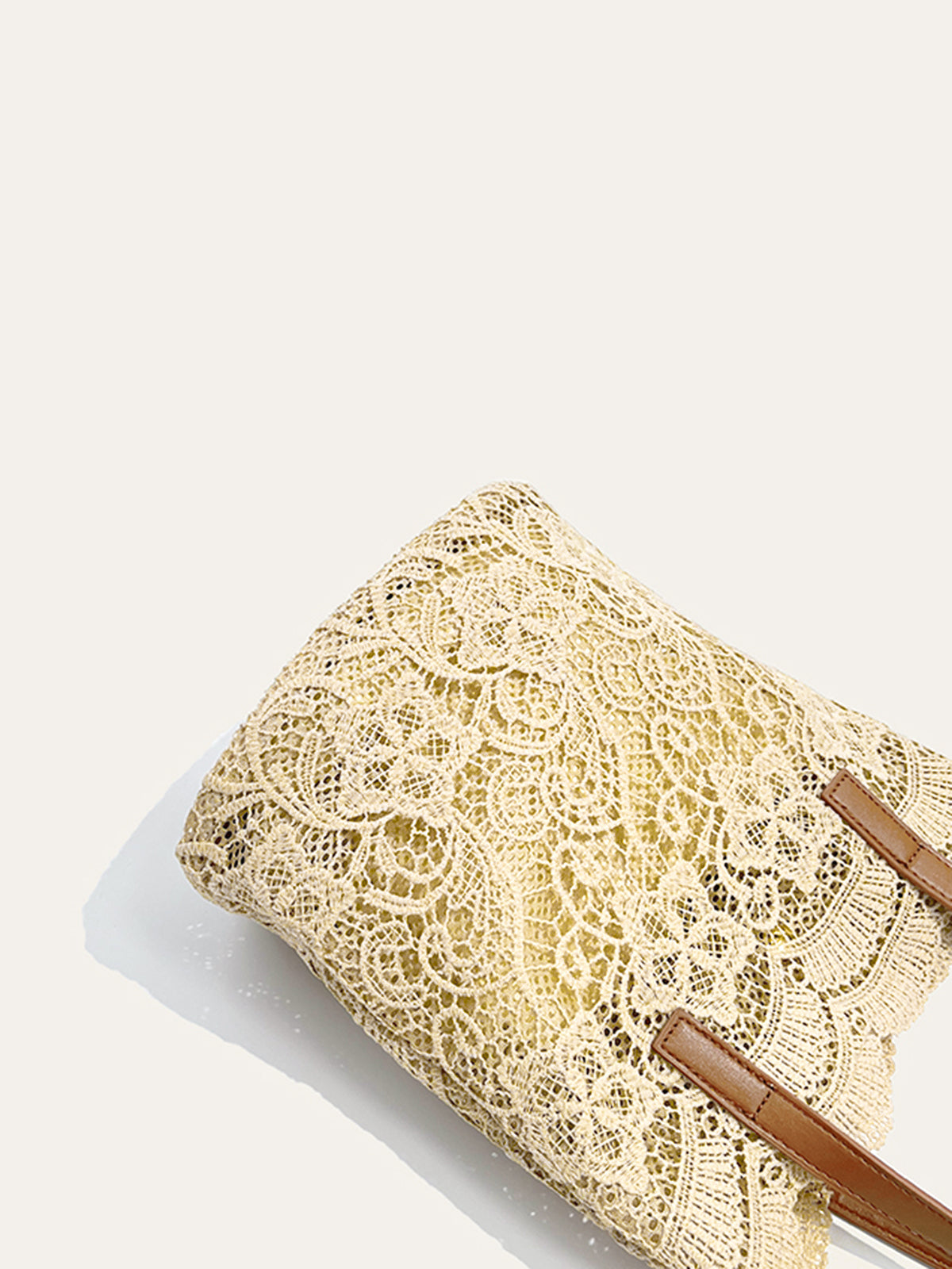 Khaki Tote Bag with Lace Details