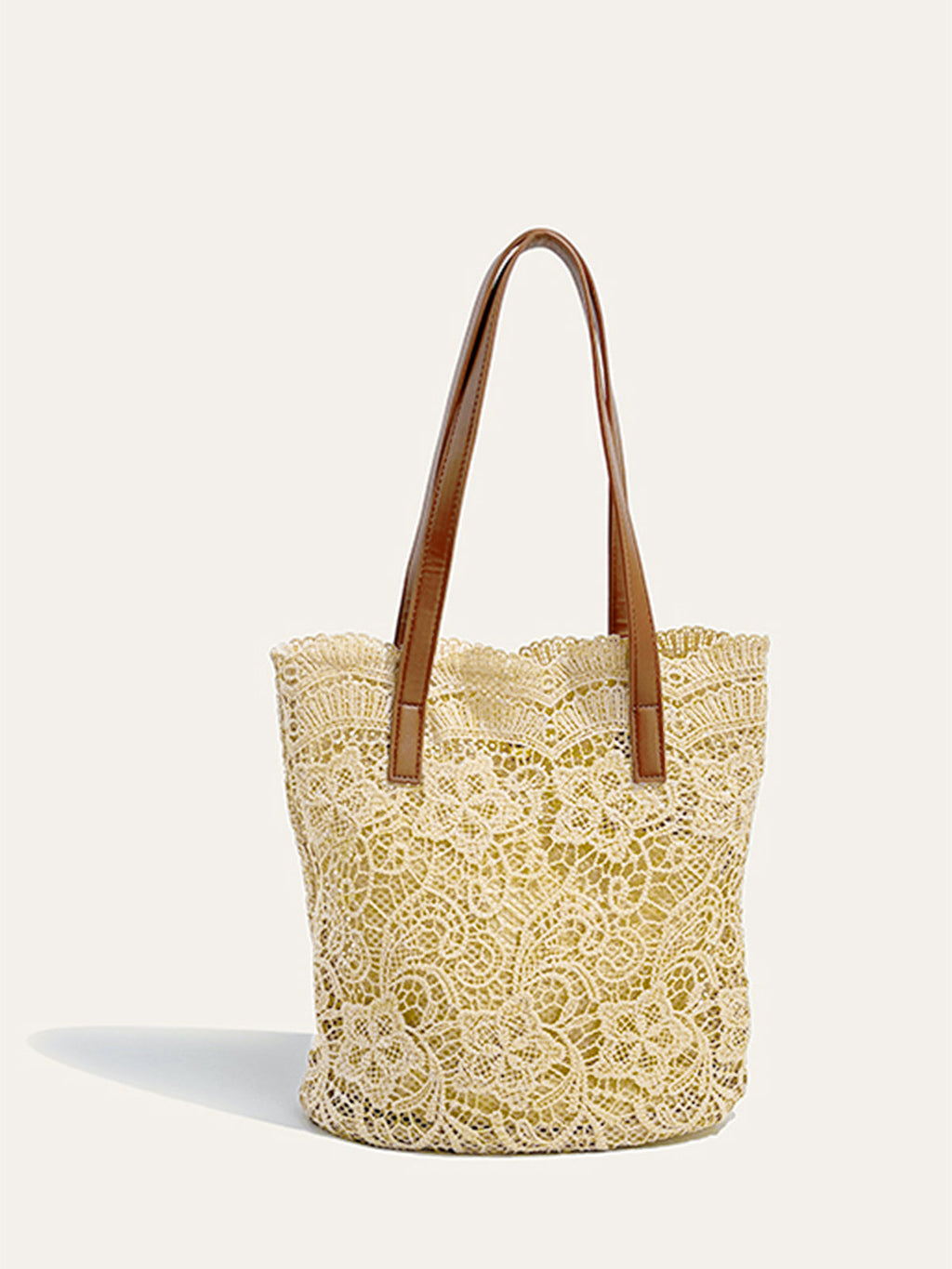 Khaki Tote Bag with Lace Details