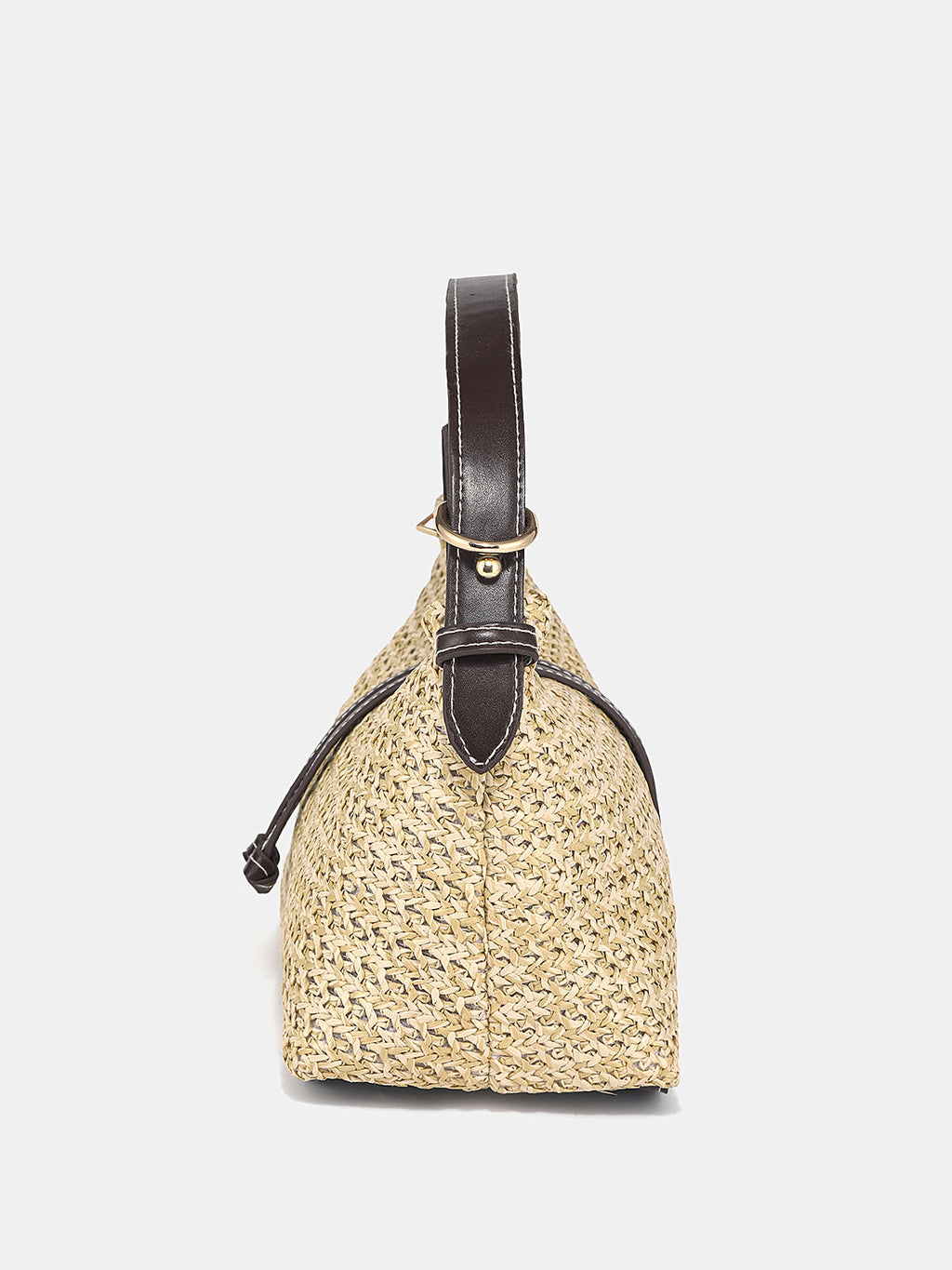Khaki Woven Straw Hobo Bag
