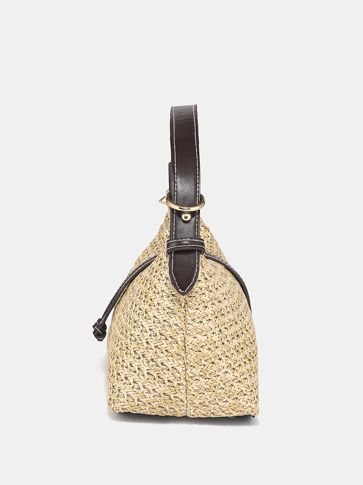 Khaki Woven Straw Hobo Bag