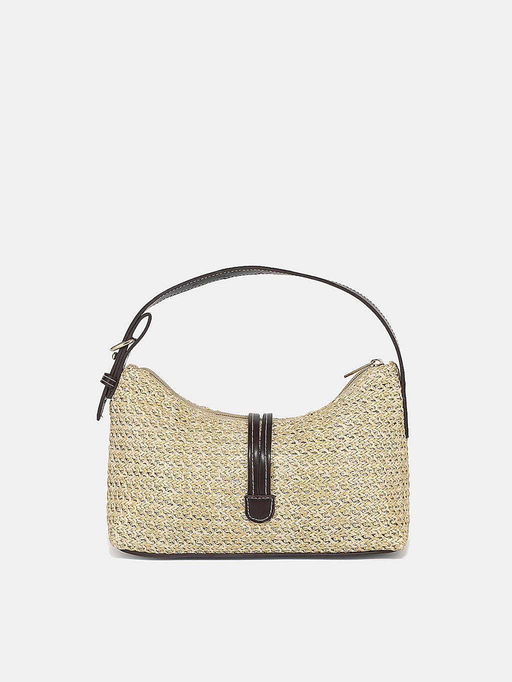 Khaki Woven Straw Hobo Bag