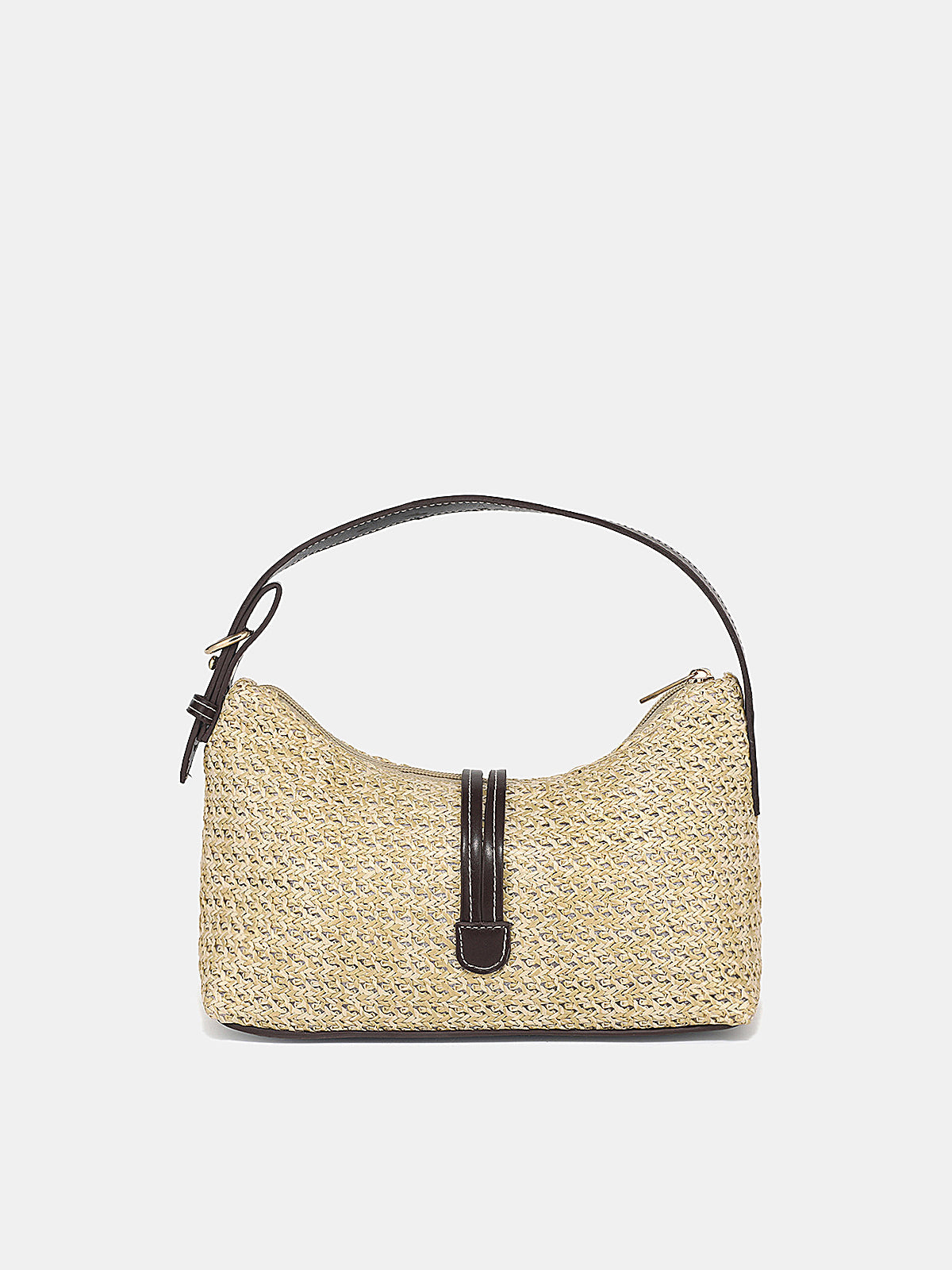 Khaki Woven Straw Hobo Bag