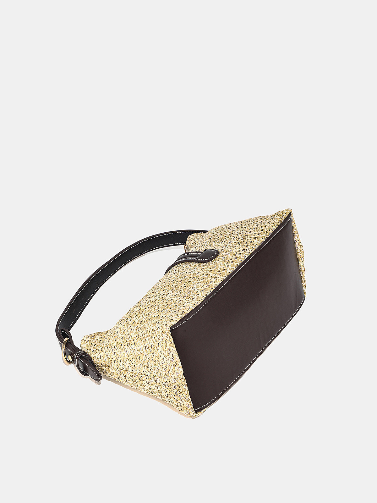 Khaki Woven Straw Hobo Bag
