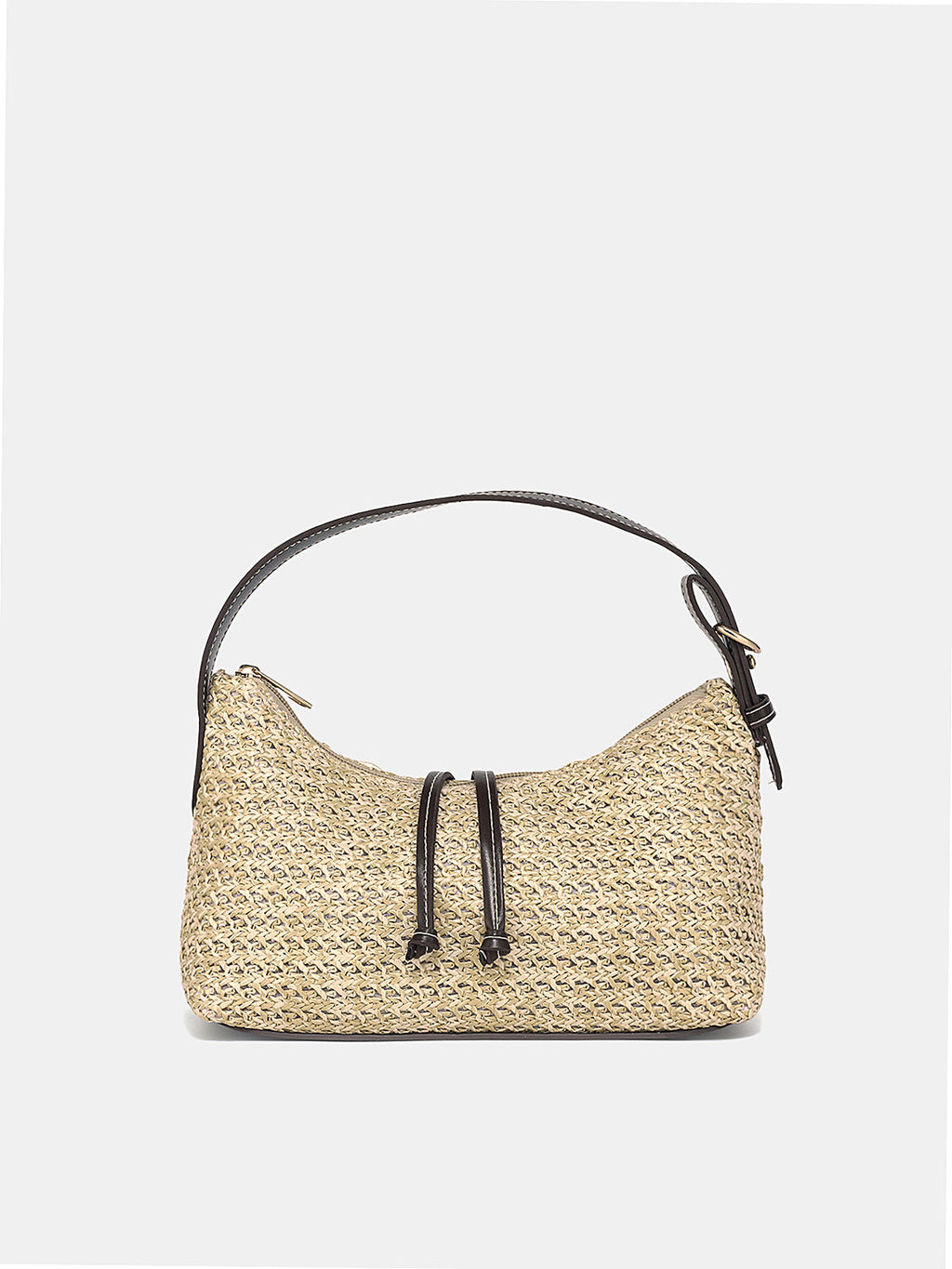 Khaki Woven Straw Hobo Bag