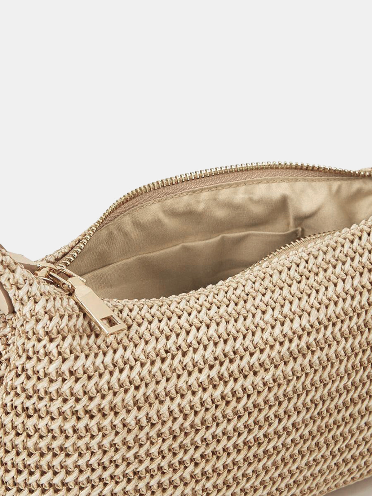 Khaki Woven Straw Shoulder Bag with Chain Strap