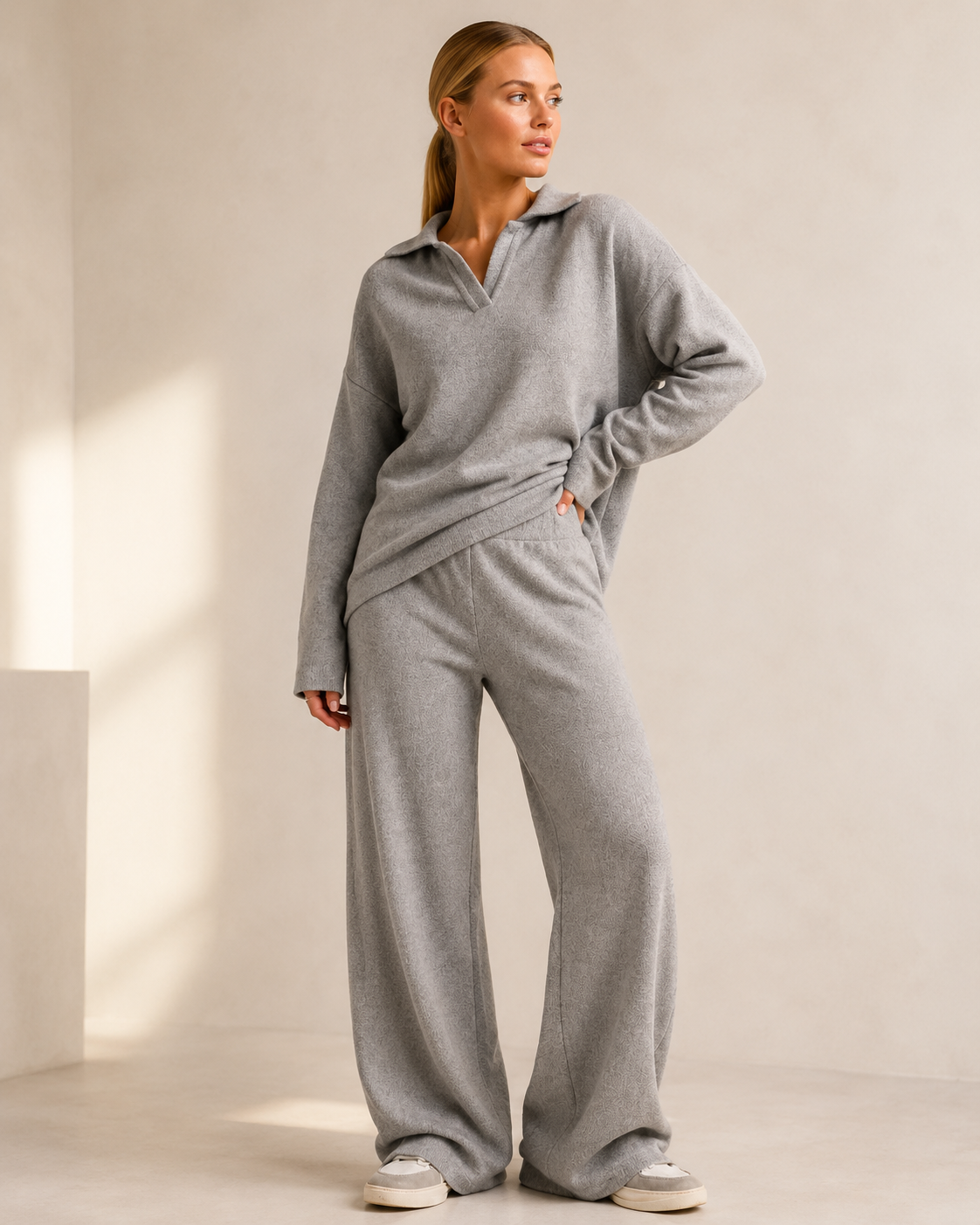 Knit Turtleneck Sweater and Wide Leg Pants Set