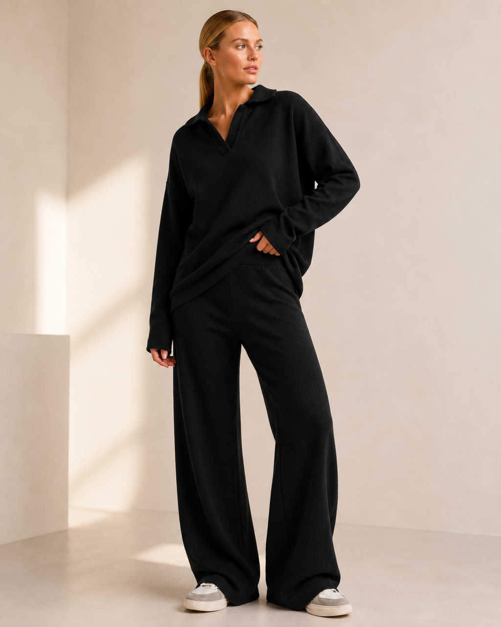 Knit Turtleneck Sweater and Wide Leg Pants Set