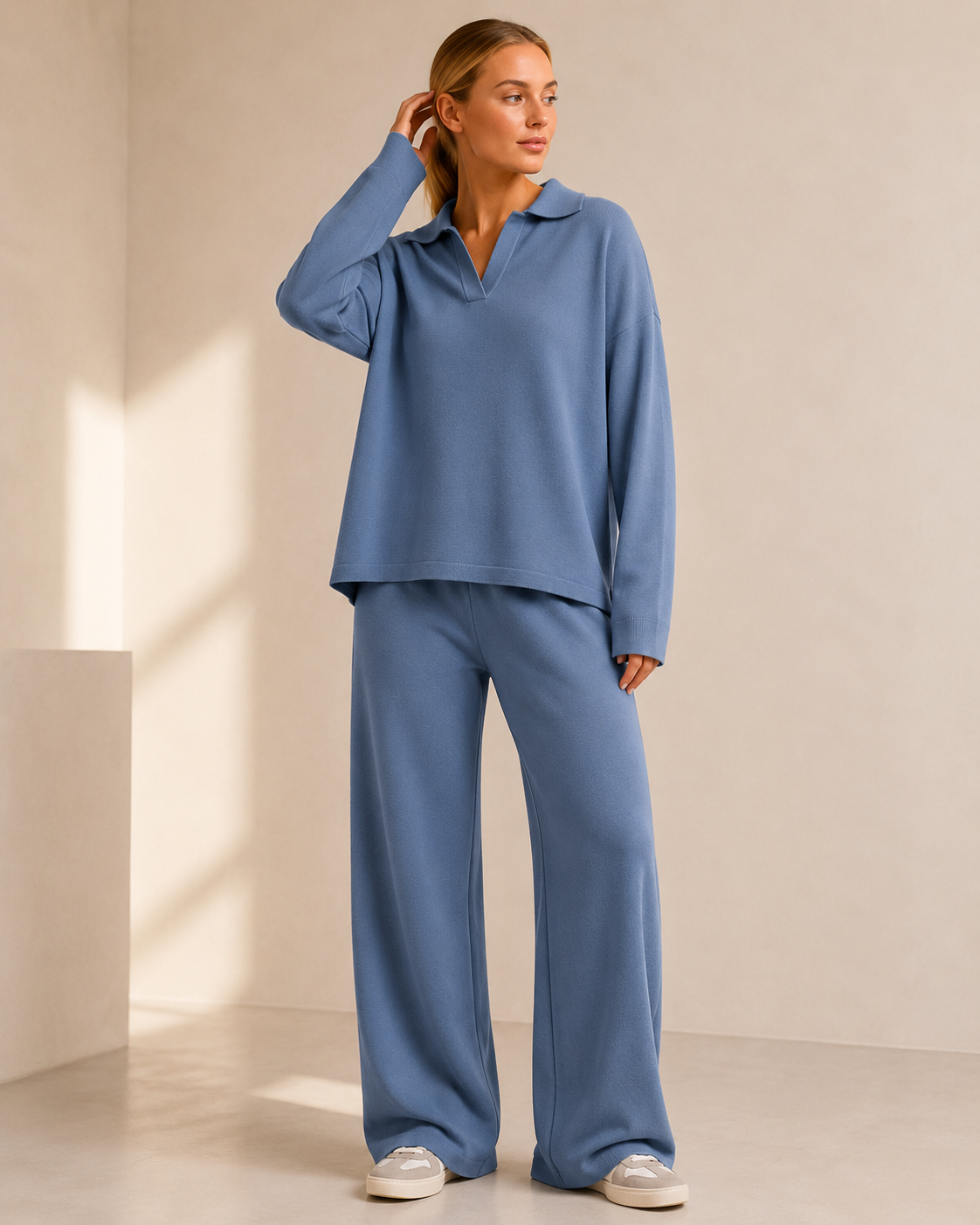 Knit Turtleneck Sweater and Wide Leg Pants Set
