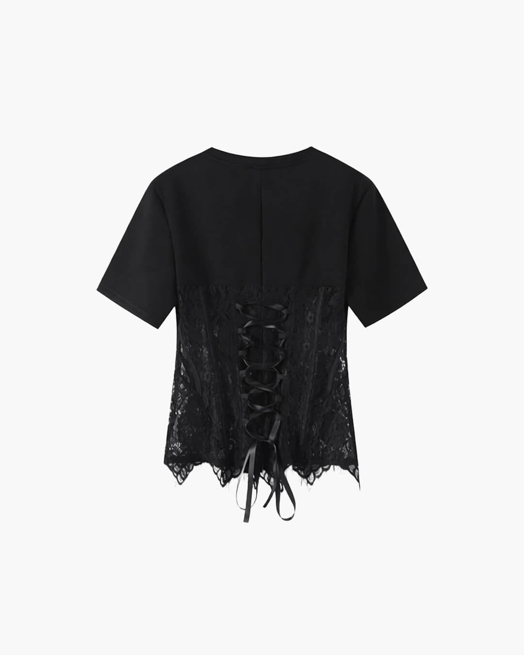 Lace Patchwork Crew Neck Corset Top