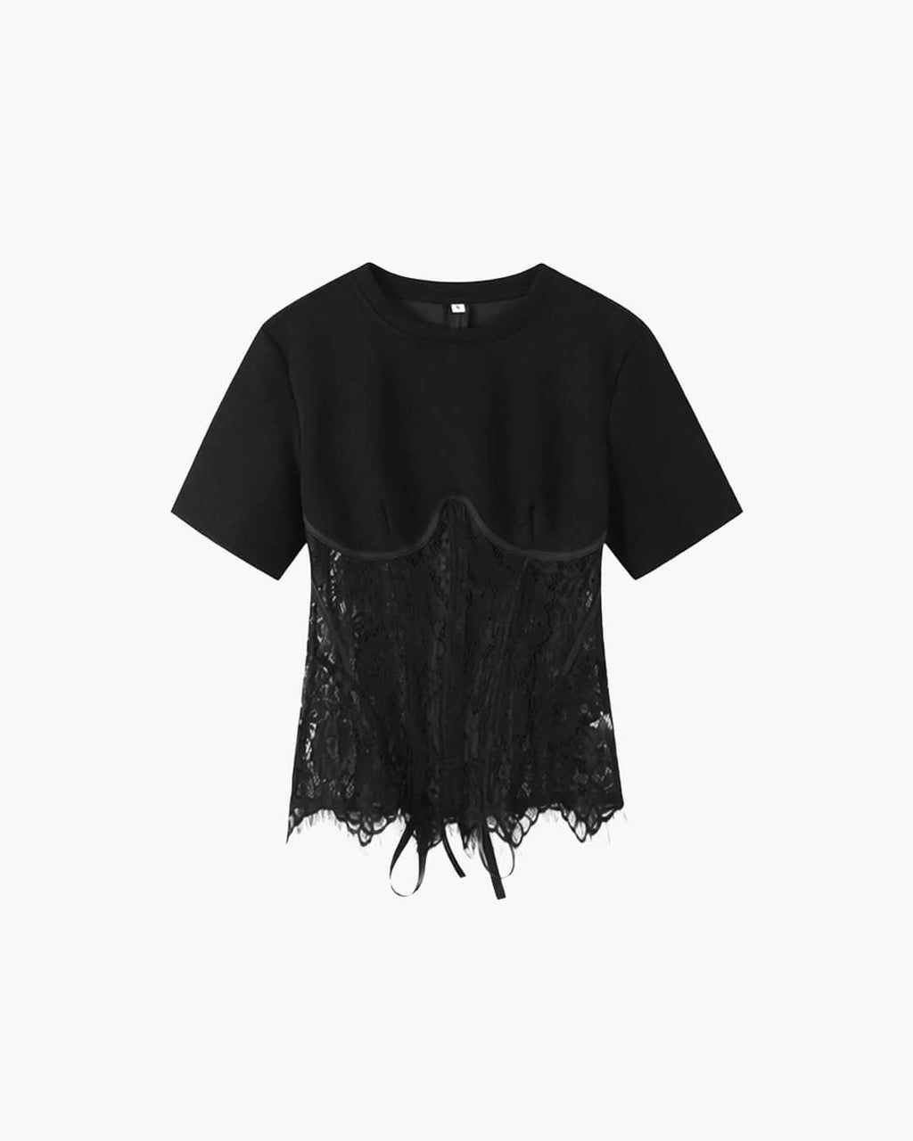 Lace Patchwork Crew Neck Corset Top