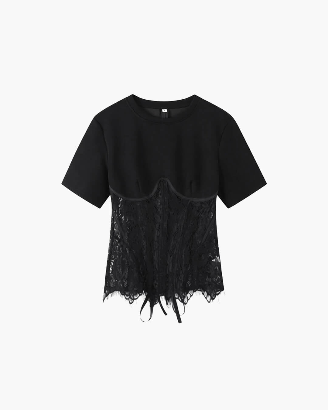 Lace Patchwork Crew Neck Corset Top