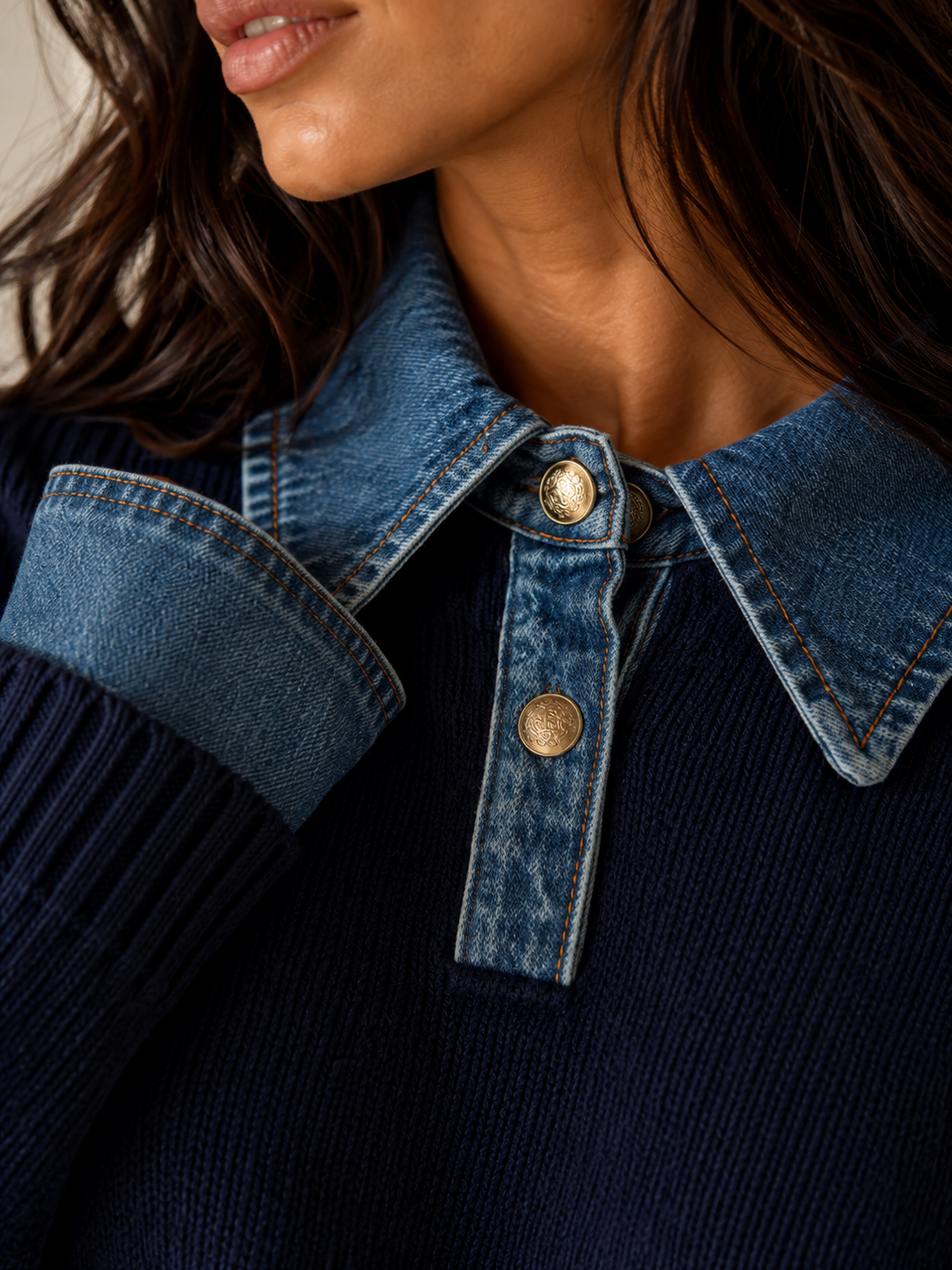 Lapel Collar Two-in-One Knit Sweater