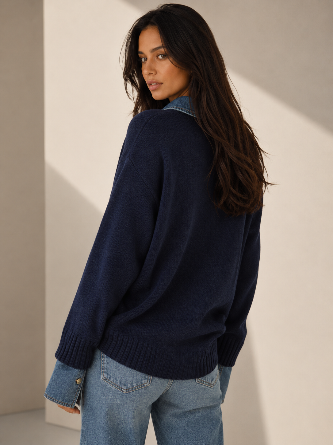 Lapel Collar Two-in-One Knit Sweater
