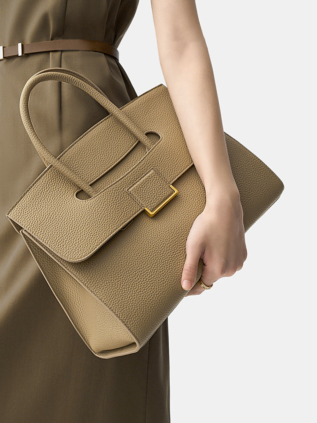 Light Brown Vegan Leather City Tote Bag