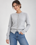 Light Gray Crew Neck Button Front Knit Cardigan