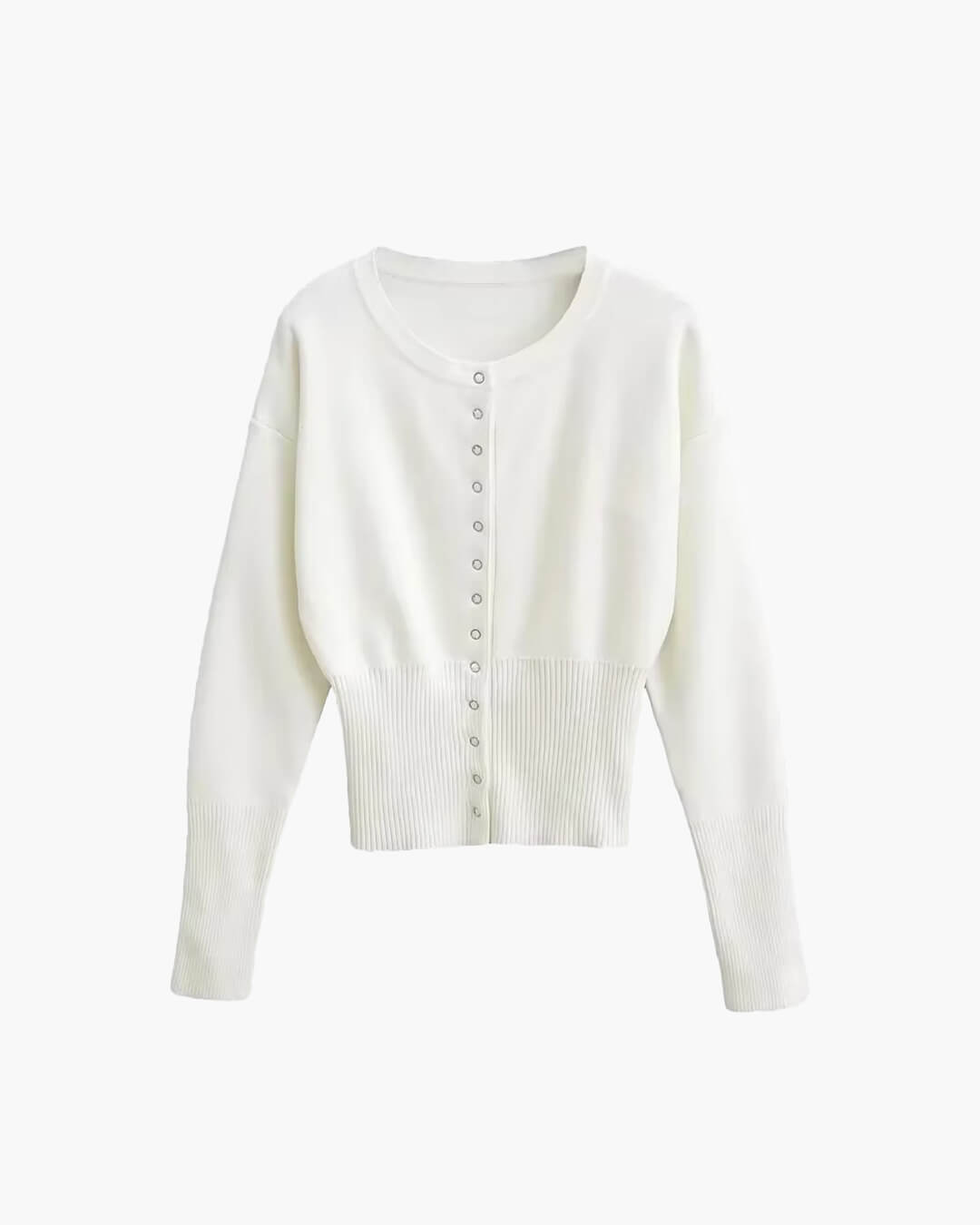 Lightweight Crew Neck Snap Button Knit Cardigan