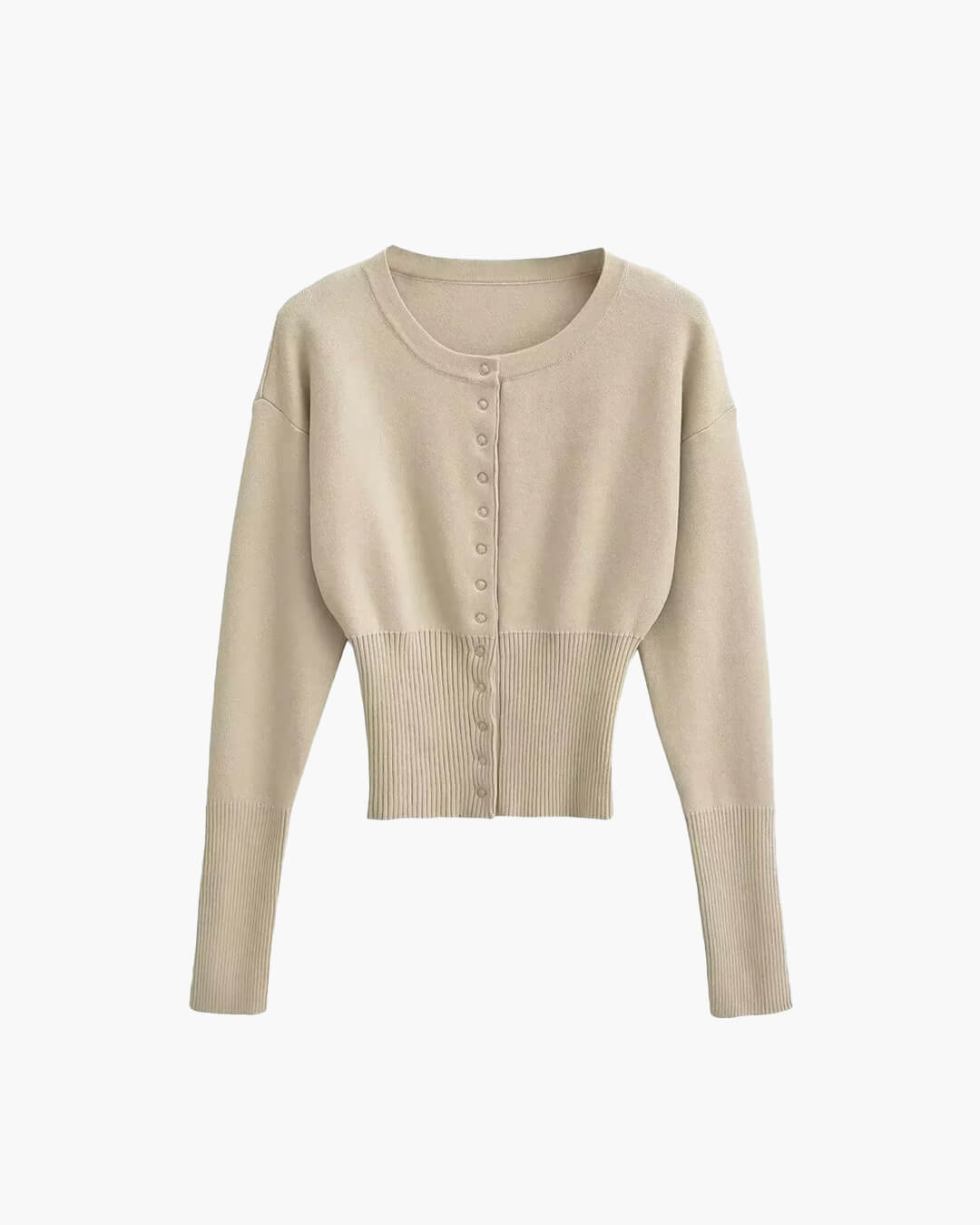 Lightweight Crew Neck Snap Button Knit Cardigan