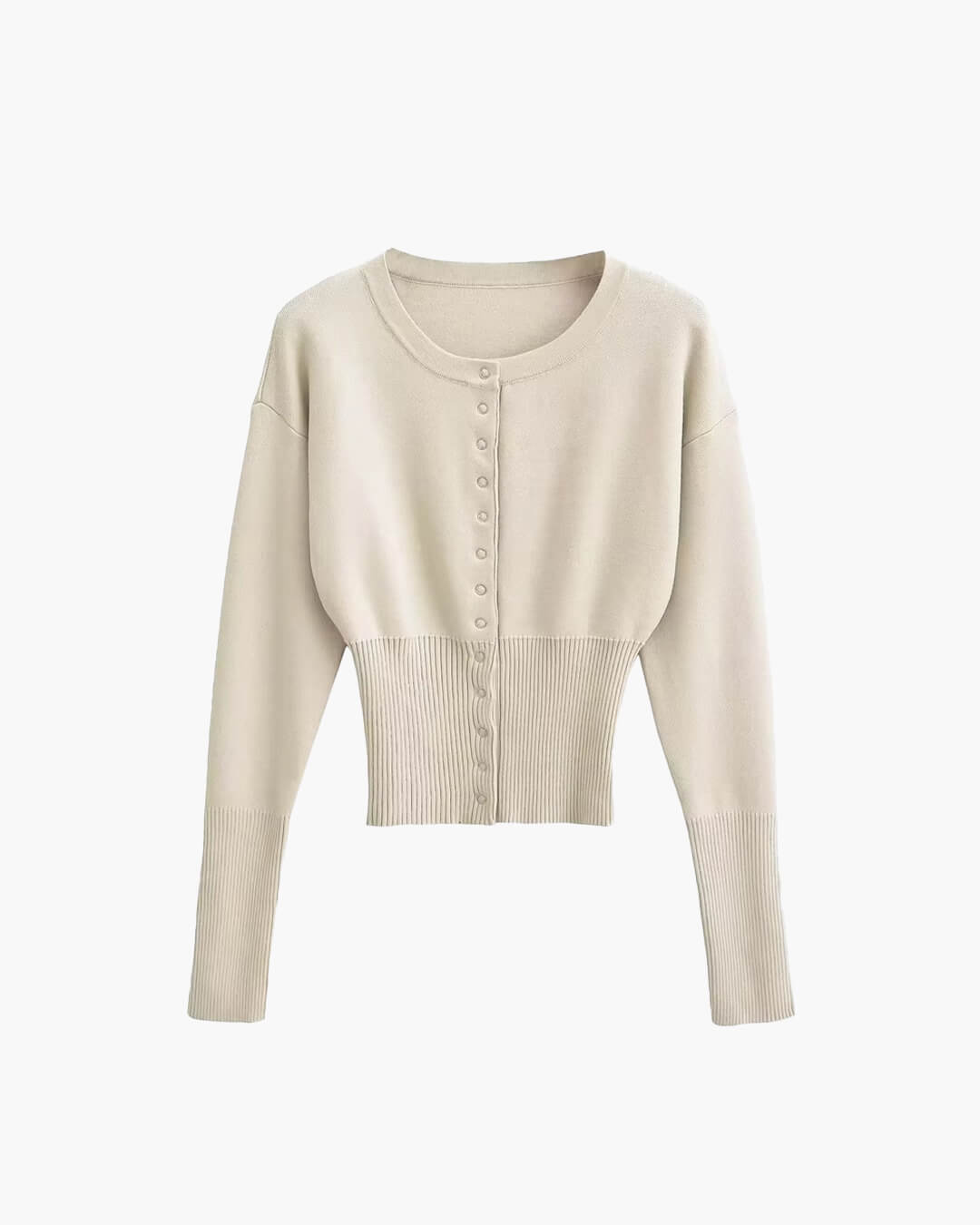 Lightweight Crew Neck Snap Button Knit Cardigan