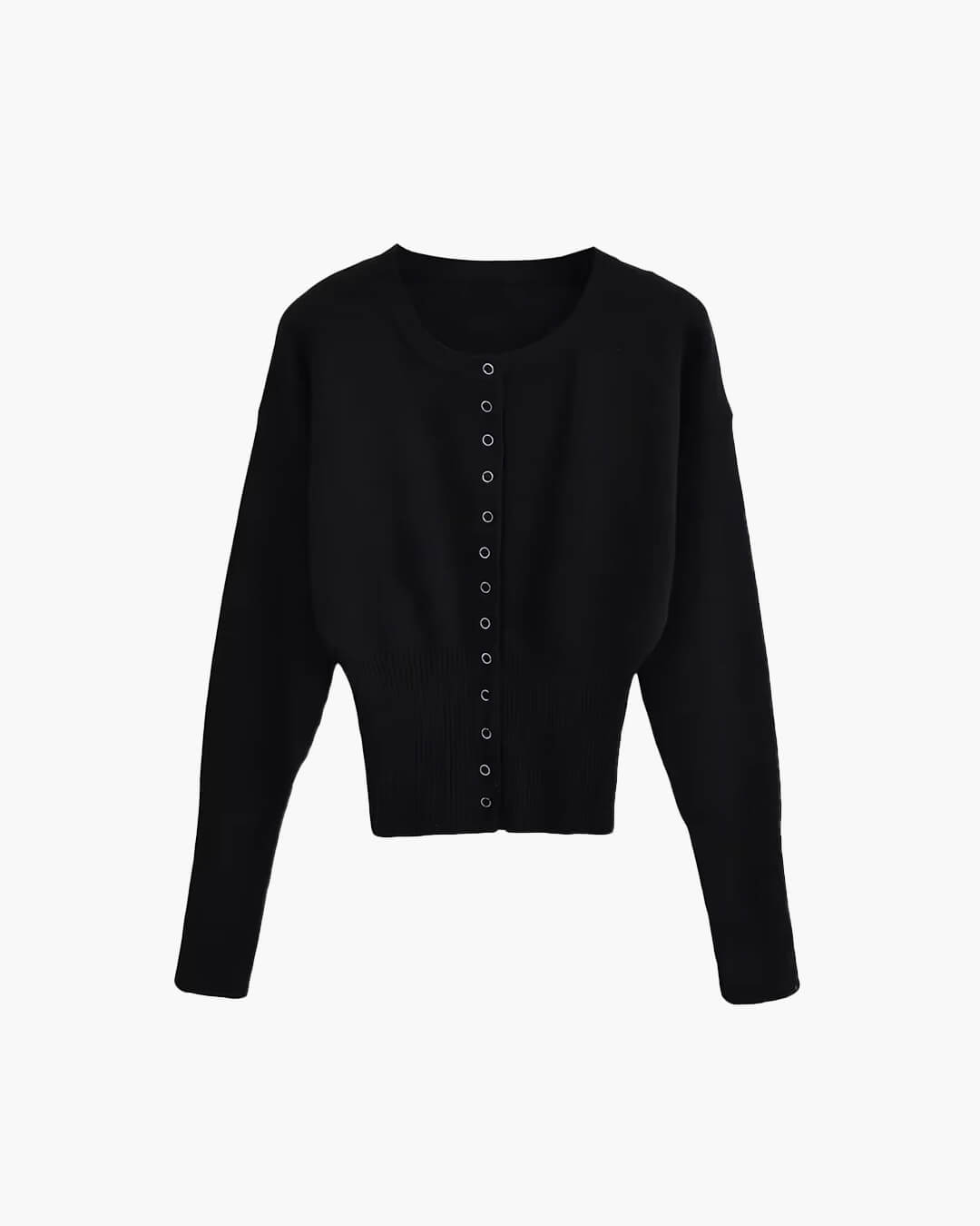 Lightweight Crew Neck Snap Button Knit Cardigan