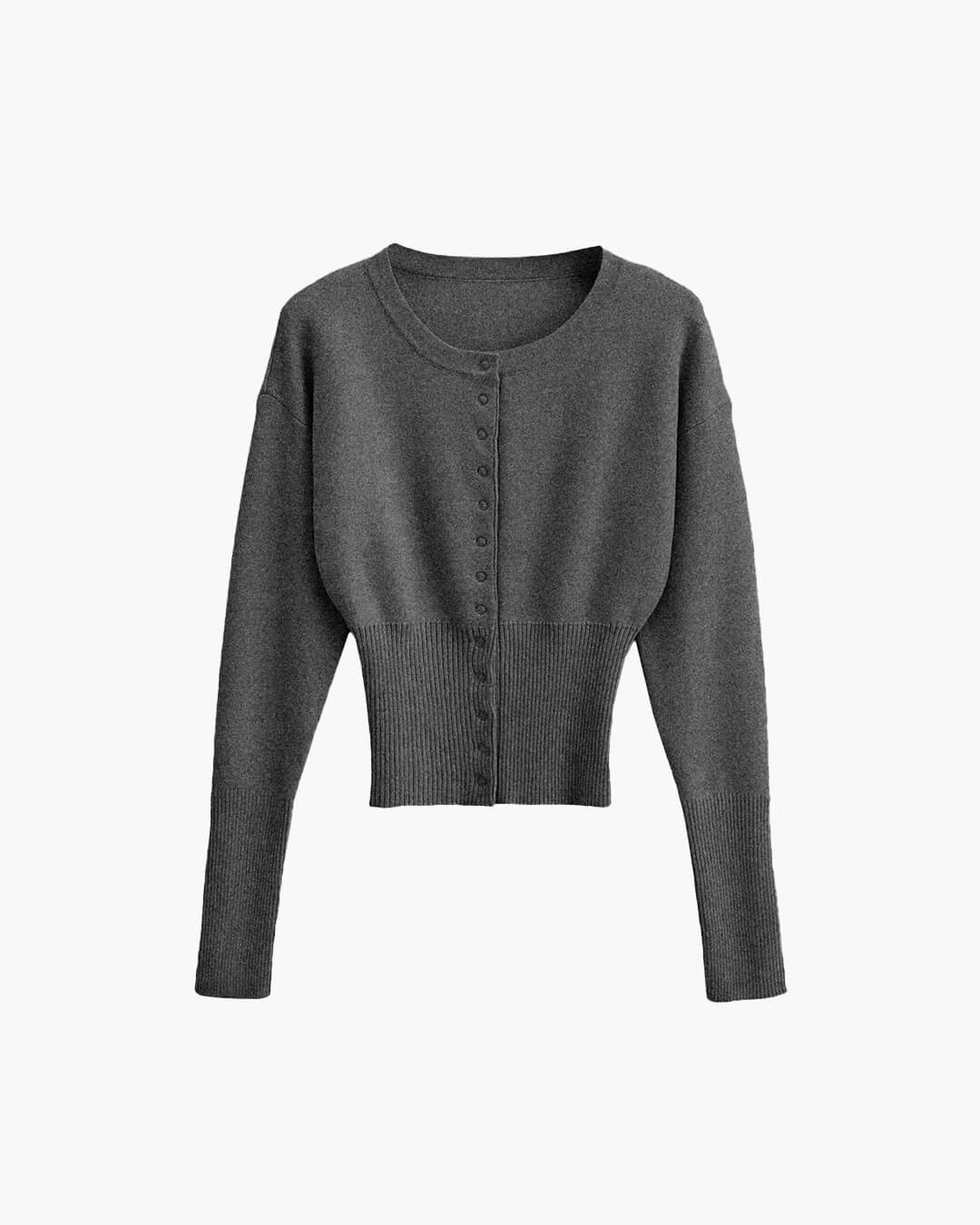 Lightweight Crew Neck Snap Button Knit Cardigan