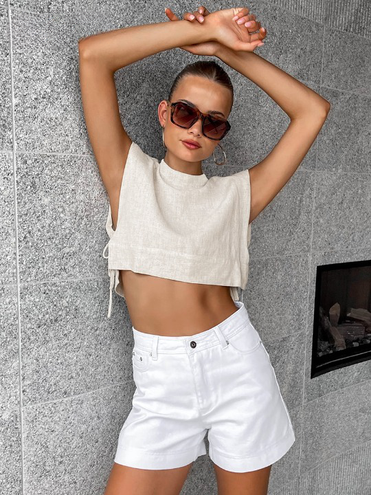 Linen Blend Sleeveless Top and Wide Leg Pants Set
