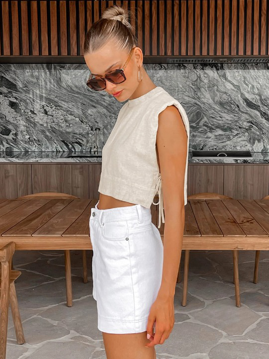 Linen Blend Sleeveless Top and Wide Leg Pants Set