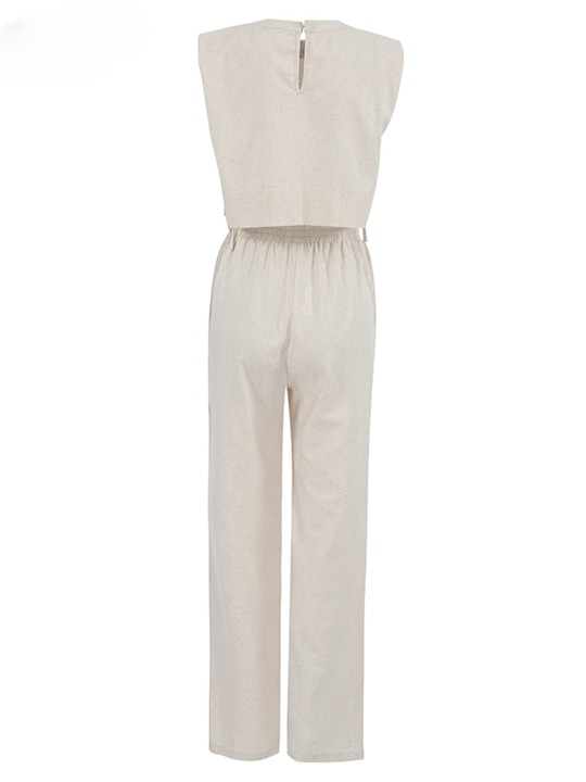 Linen Blend Sleeveless Top and Wide Leg Pants Set