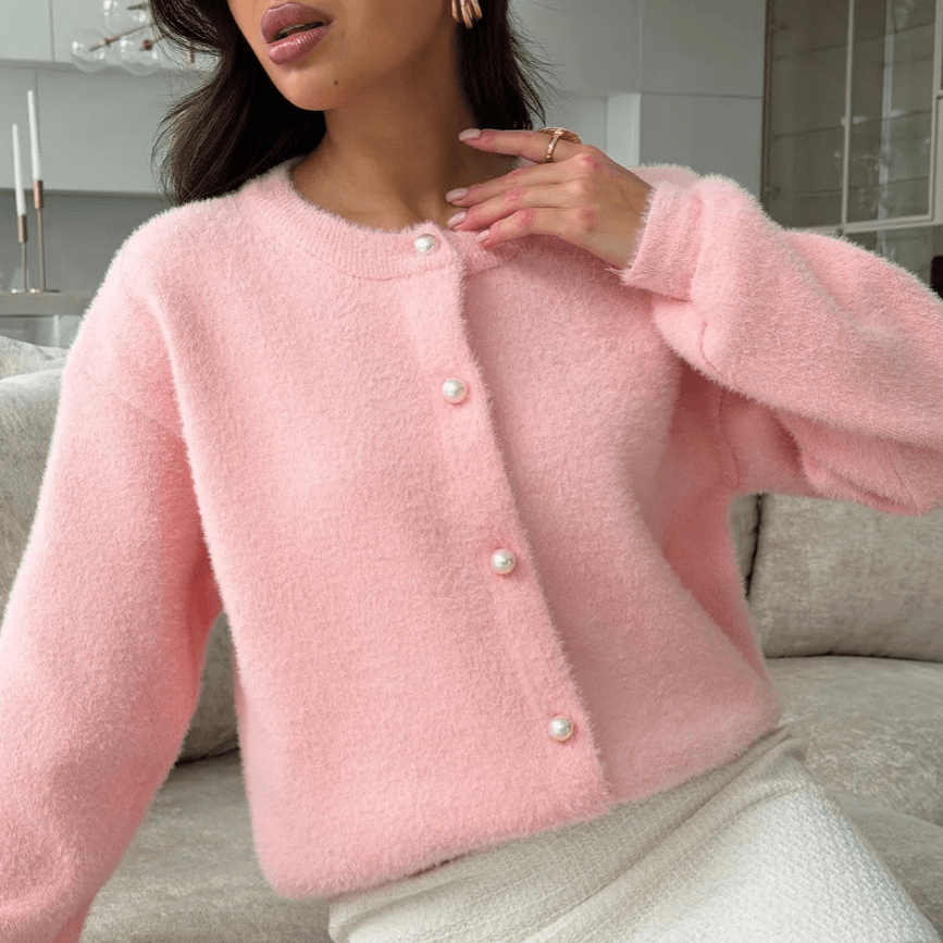 Long Open Front Crew Neck Knit Cardigan