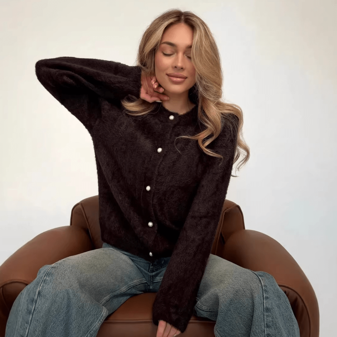 Long Open Front Crew Neck Knit Cardigan