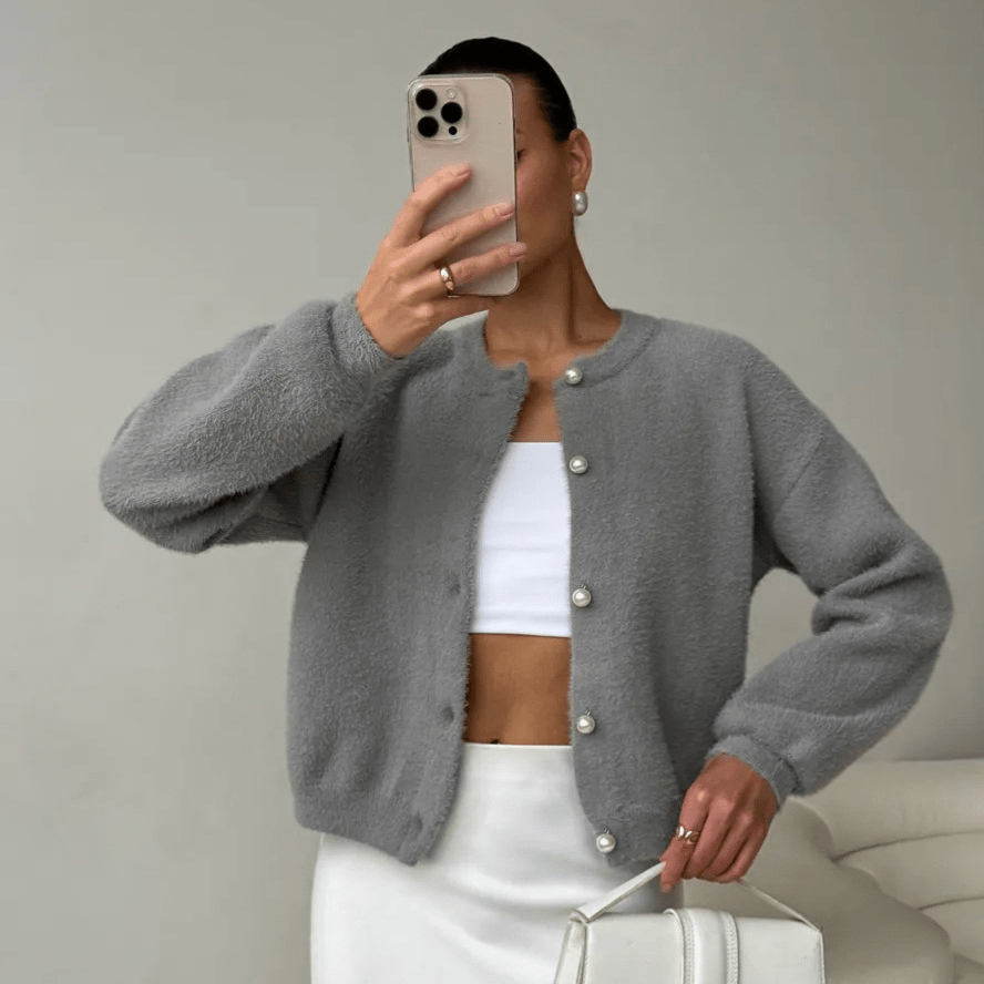 Long Open Front Crew Neck Knit Cardigan