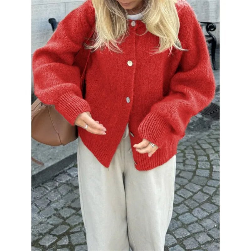 Long Open Front Crew Neck Knit Cardigan