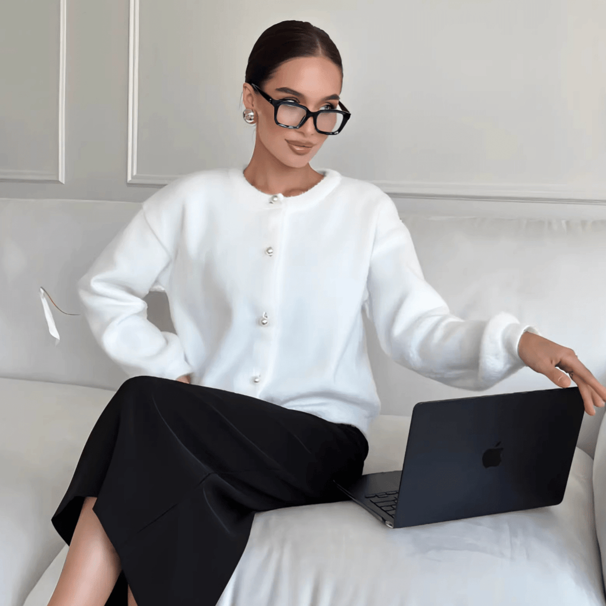 Long Open Front Crew Neck Knit Cardigan