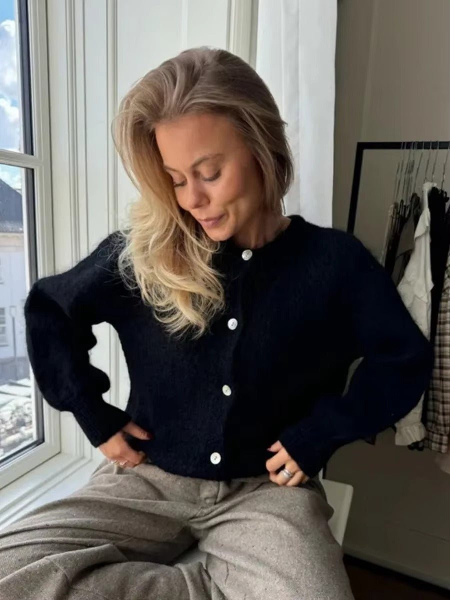 Long Open Front Crew Neck Knit Cardigan