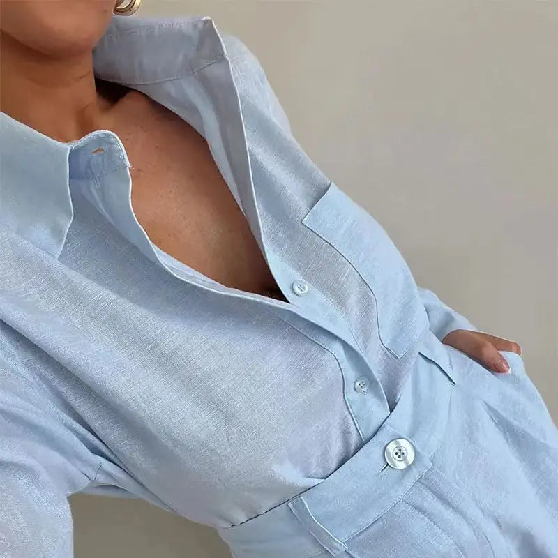 Long Sleeve Button Up Shirt and Shorts Set