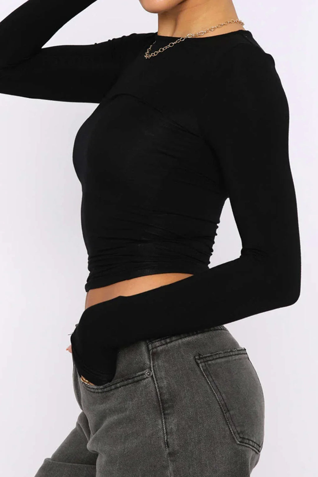 Long Sleeve Crew Neck Fitted Basic Top