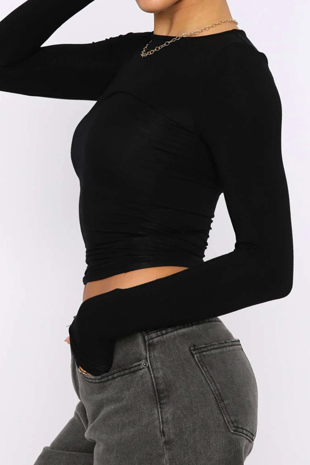 Long Sleeve Crew Neck Fitted Basic Top
