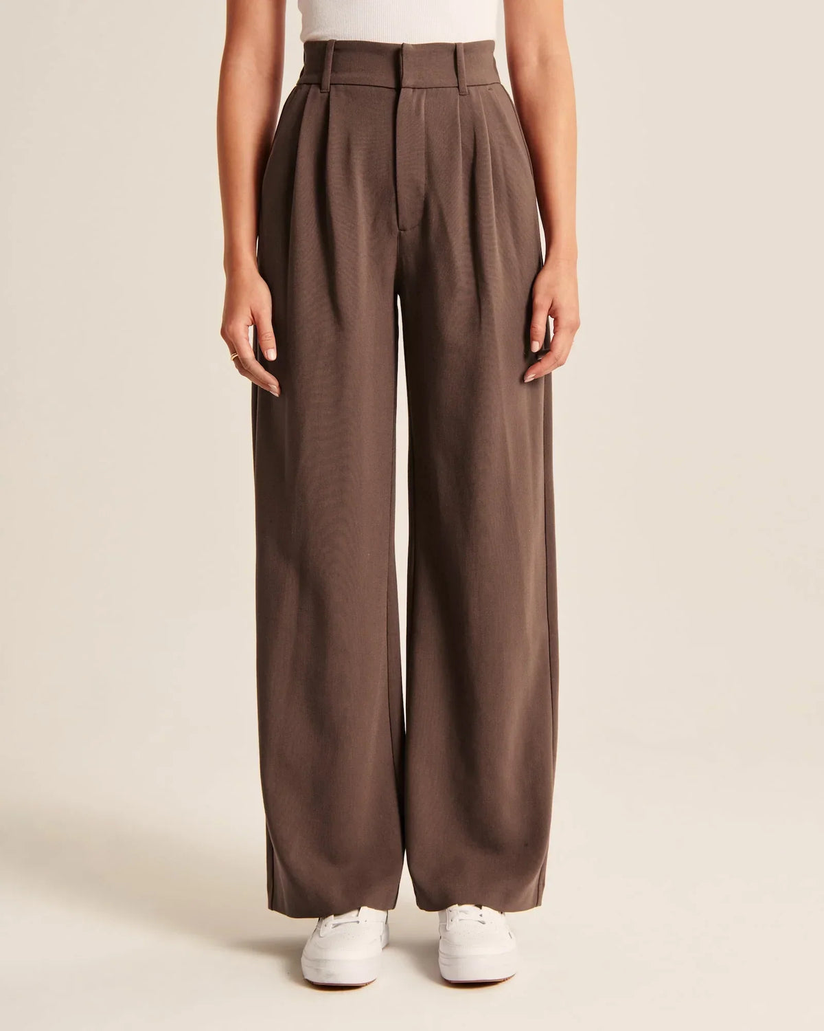 Mocha Pleated Wide Leg Trousers