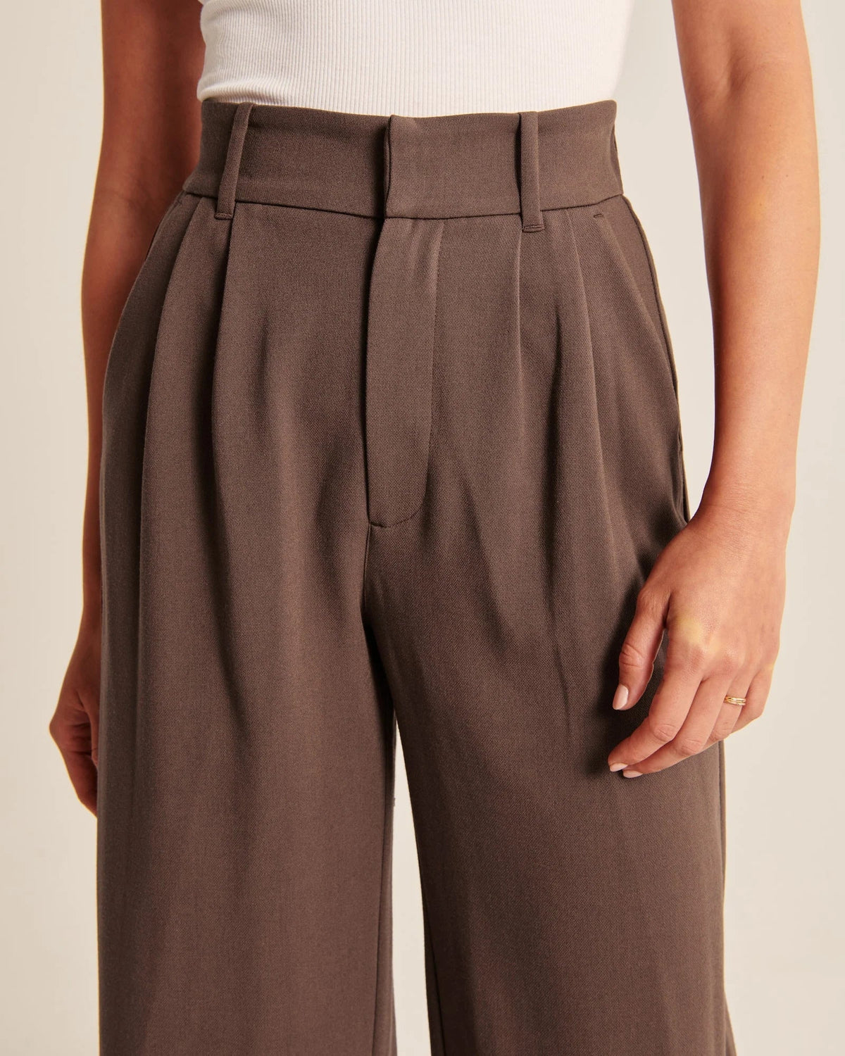Mocha Pleated Wide Leg Trousers
