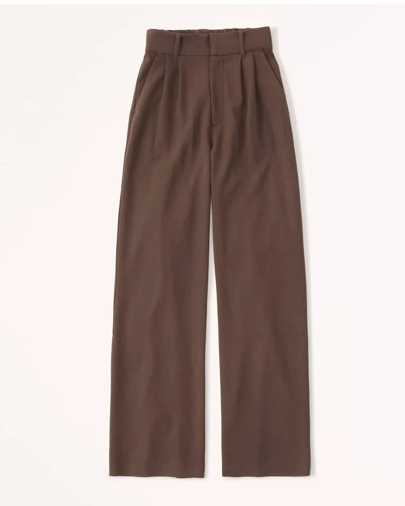 Mocha Pleated Wide Leg Trousers