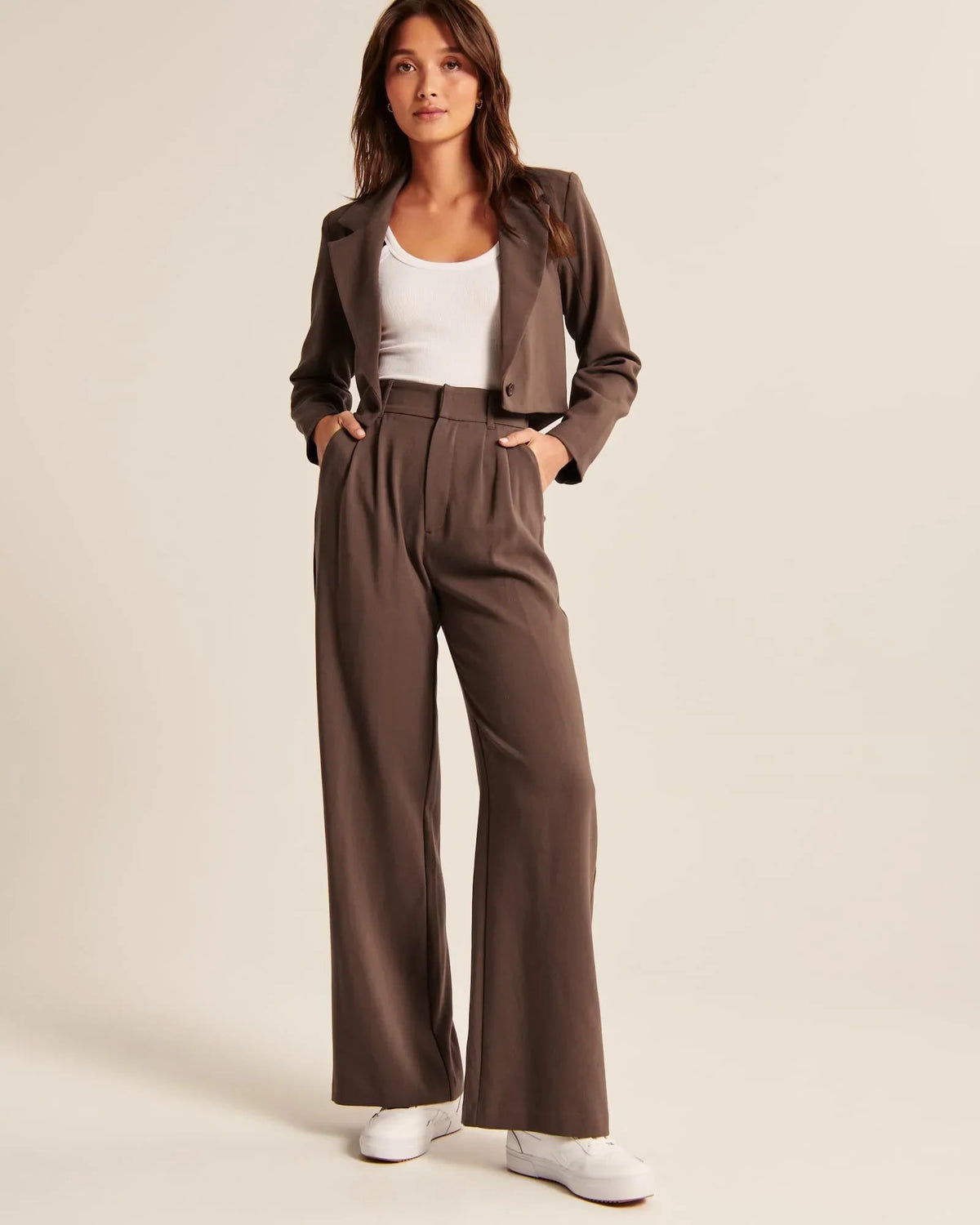 Mocha Pleated Wide Leg Trousers