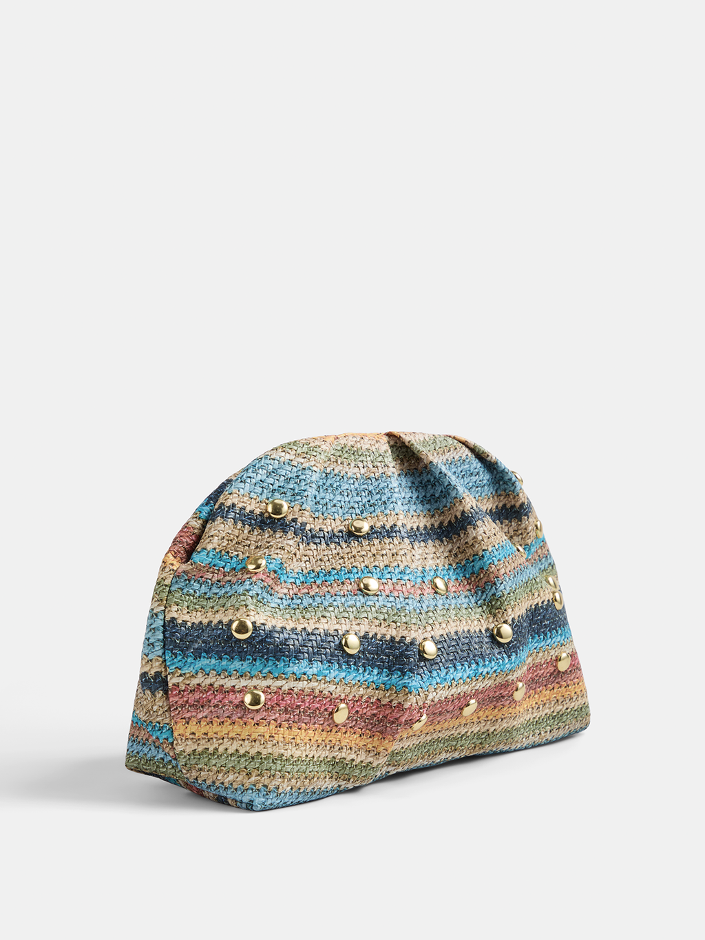 Multicolor Striped Woven Clutch with Studs