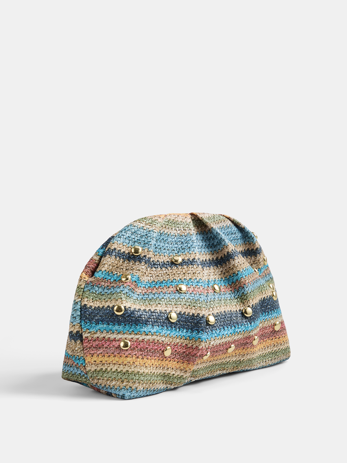 Multicolor Striped Woven Clutch with Studs