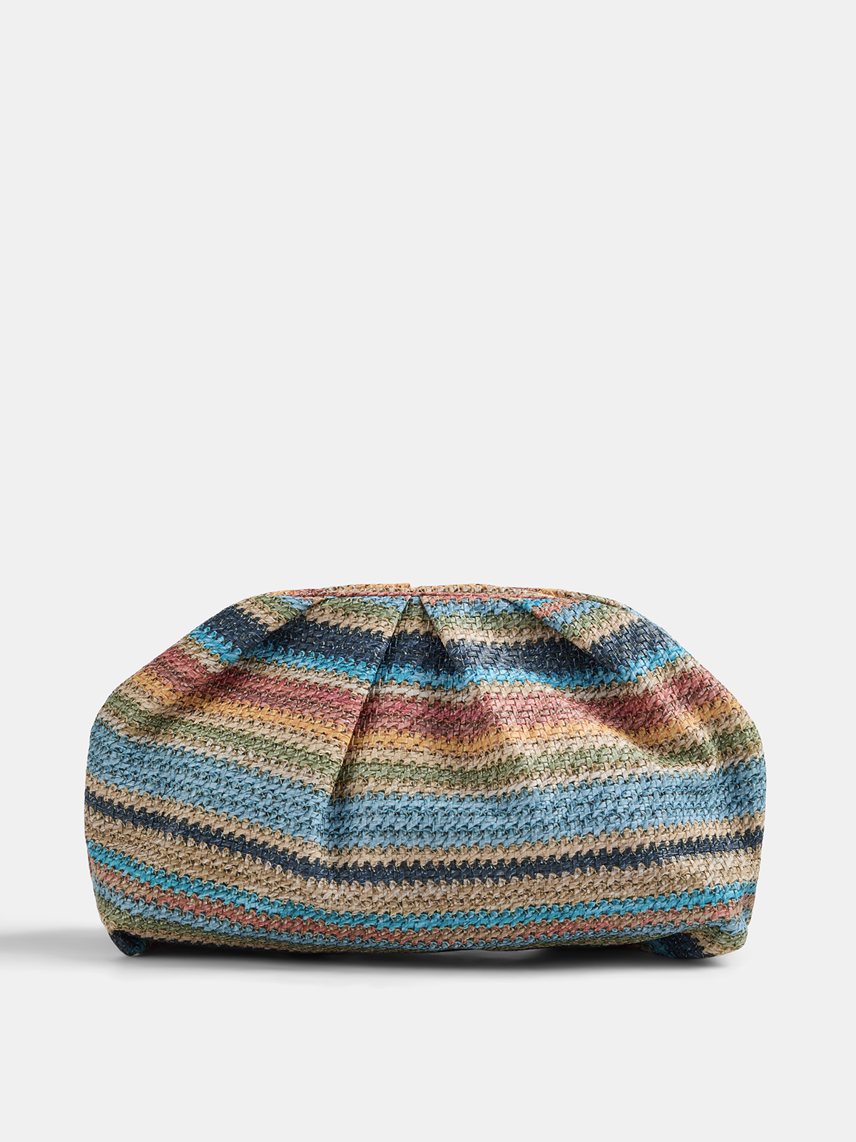 Multicolor Striped Woven Clutch with Studs