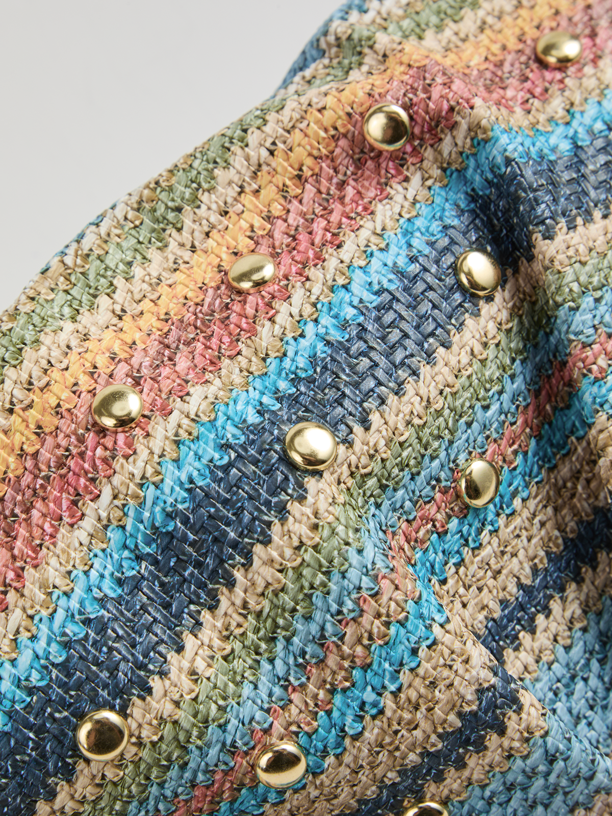 Multicolor Striped Woven Clutch with Studs