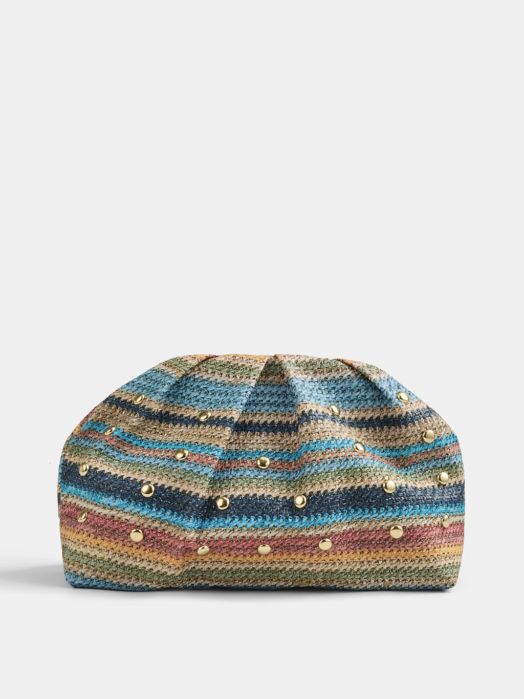Multicolor Striped Woven Clutch with Studs