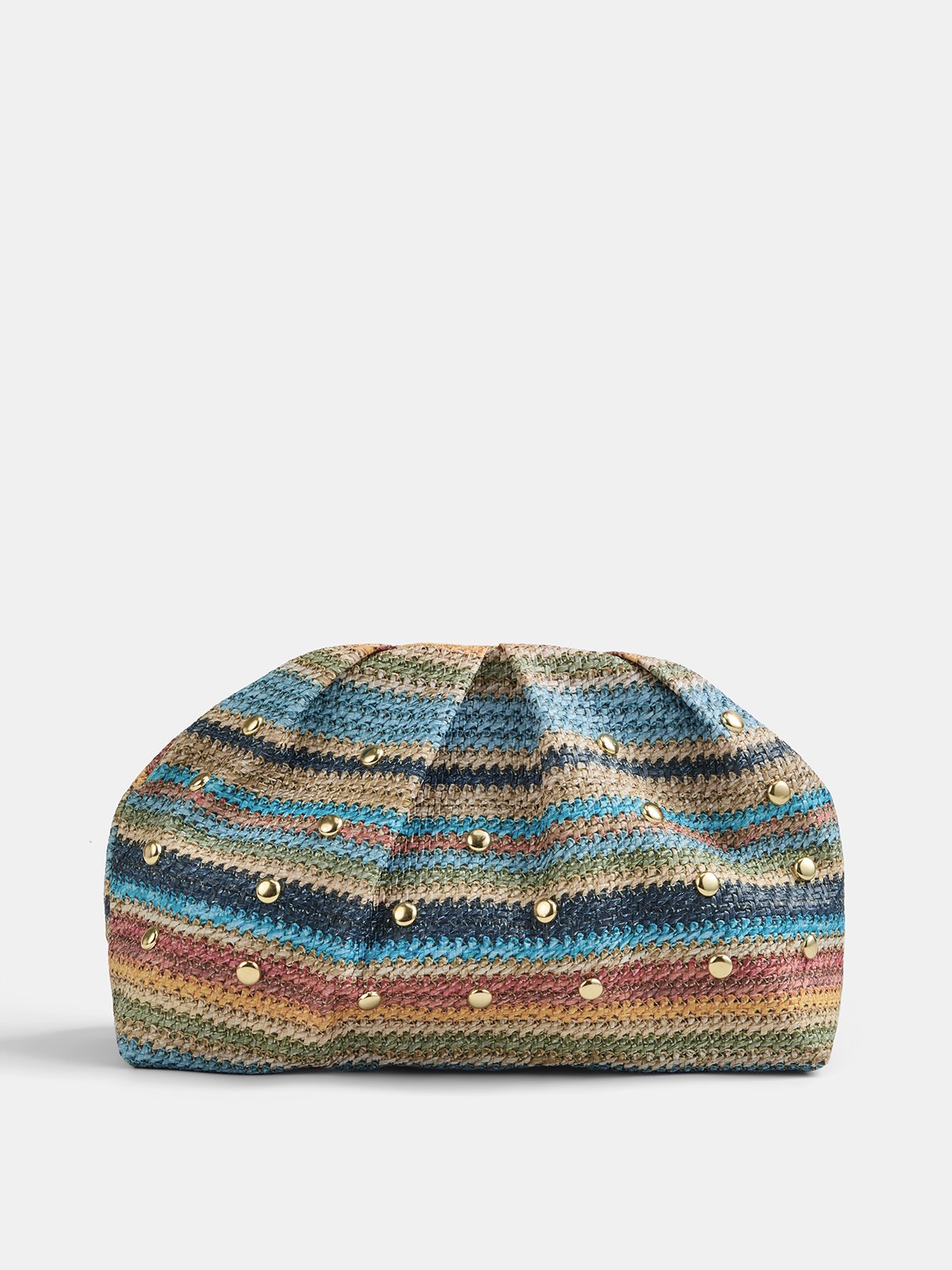 Multicolor Striped Woven Clutch with Studs