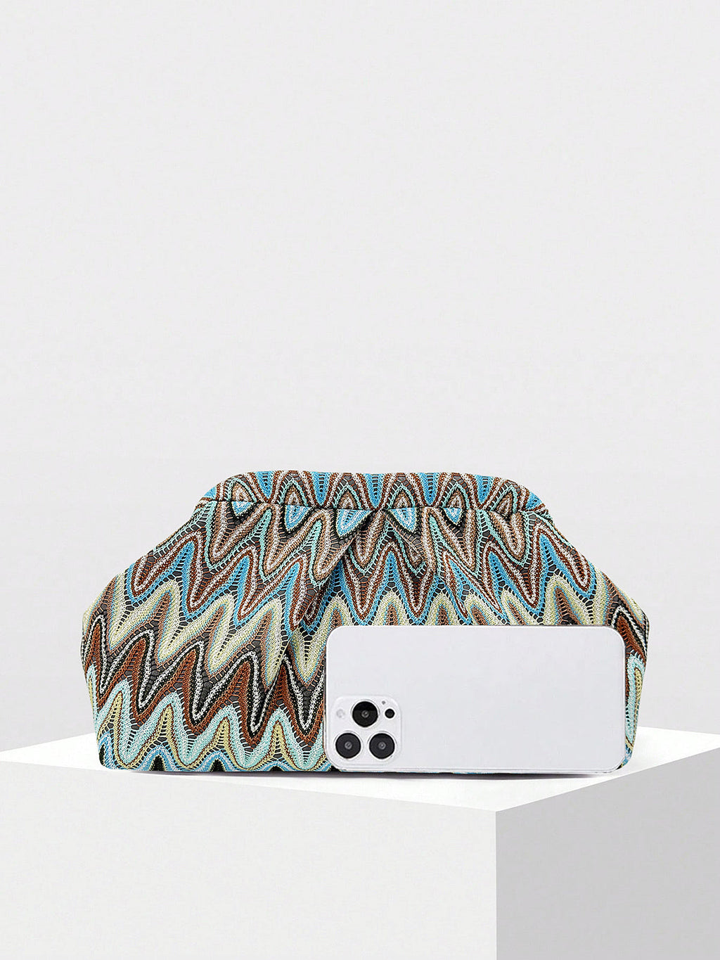 Multicolor Zigzag Ruched Evening Clutch